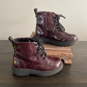 Zara kids Patent Moto Combat Boots Girl Boy Shoes Size 22 7.5 Zip up Lace Up